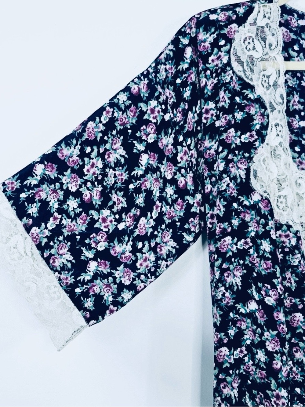 Vintage California Dynasty Floral Peignoir Robe Nightgown Cottagecore 2pc Lace S - Picture 5 of 10